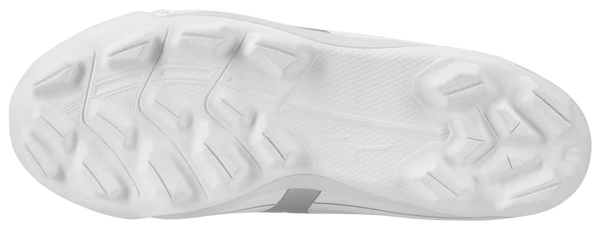 View of the sole on the Mizuno CushionRevo Finch Jr. Youth Fastpitch Molded Cleat - White/Silver