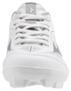 Front view of the Mizuno CushionRevo Finch Jr. Youth Fastpitch Molded Cleat - White/Silver
