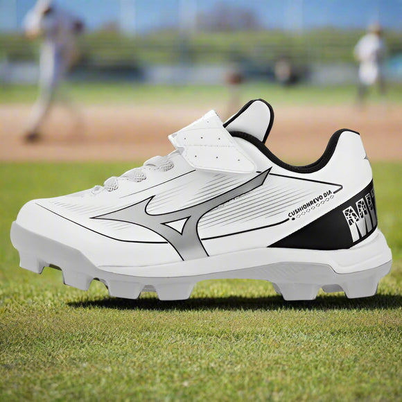 Mizuno Cushionrevo Diamond Youth Molded Baseball Cleat - White/Black
