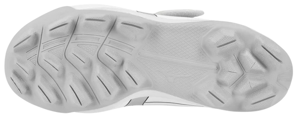 View of the sole of the Mizuno CushionRevo Diamond Youth Baseball Molded Cleat - White/Black