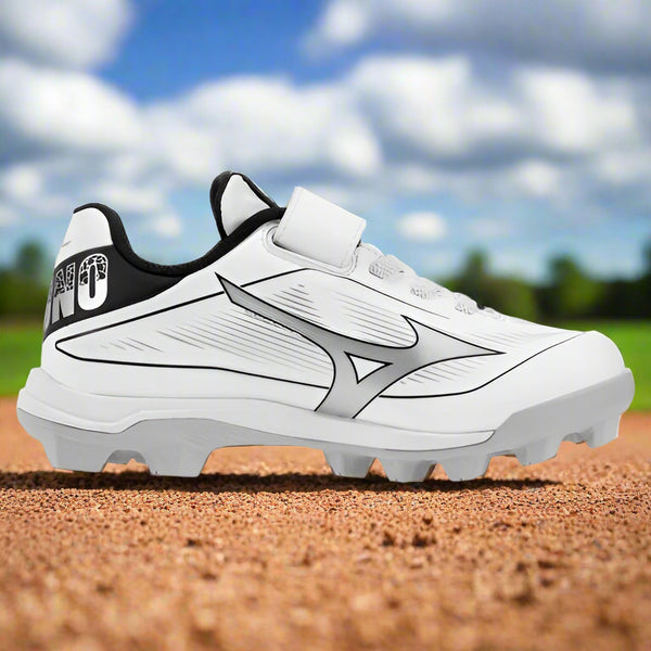 Mizuno Cushionrevo Diamond Youth Molded Baseball Cleat - White/Black