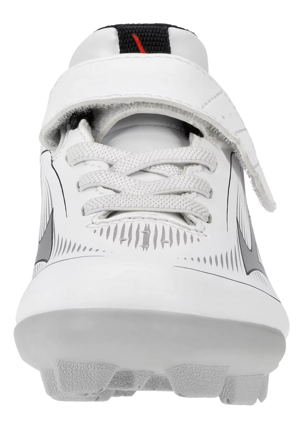 Front view of the Mizuno CushionRevo Diamond Youth Baseball Molded Cleat - White/Black