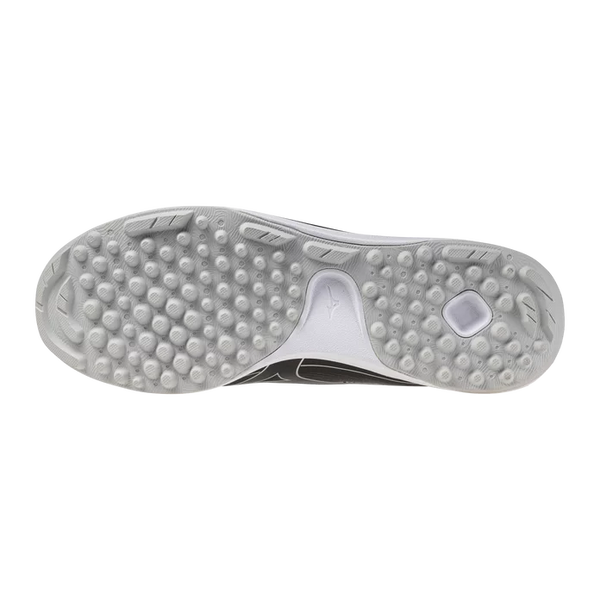 View of the sole of the Mizuno CushionRevo Diamond Turf Shoe - Black/White