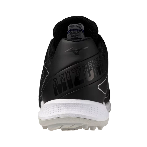 Rear view of the Mizuno CushionRevo Diamond Turf Shoe - Black/White