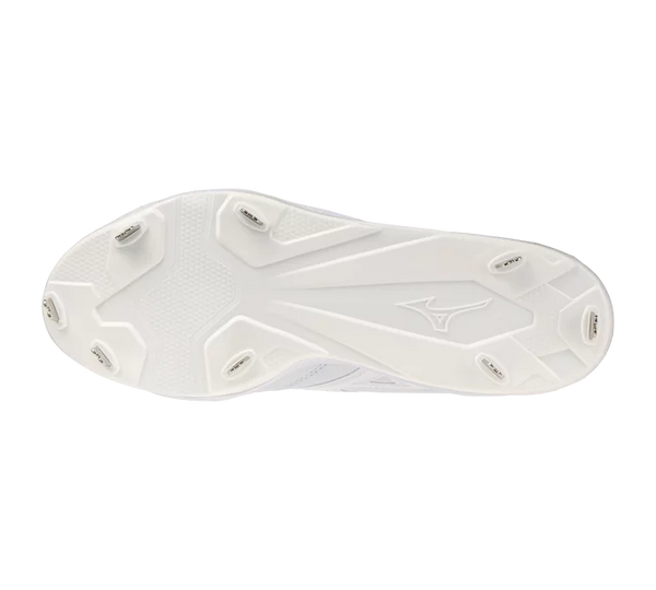 View of the sole on the Mizuno Pro Select Fastpitch Metal Cleat - White