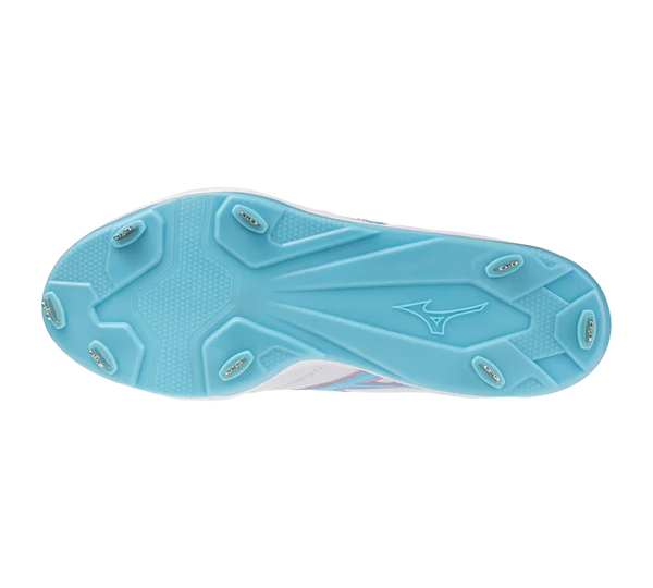 View of the sole on the Mizuno Pro Select Fastpitch Metal Cleat - White/Pink