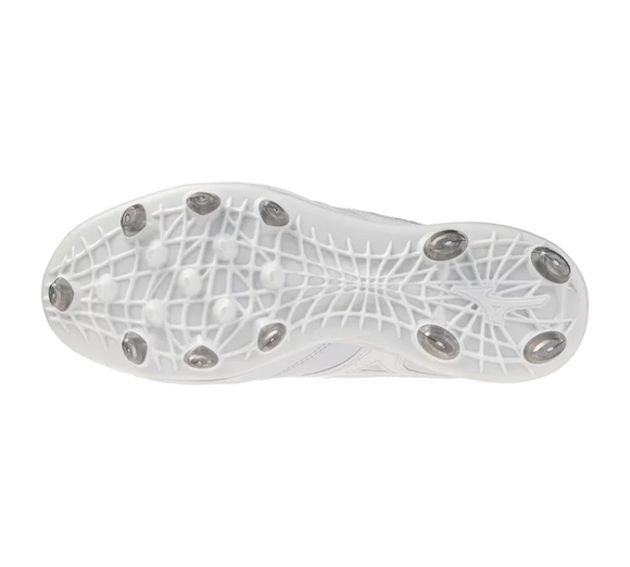 View of the sole of the Mizuno Pro Select Fastpitch TPU Molded Cleat - White