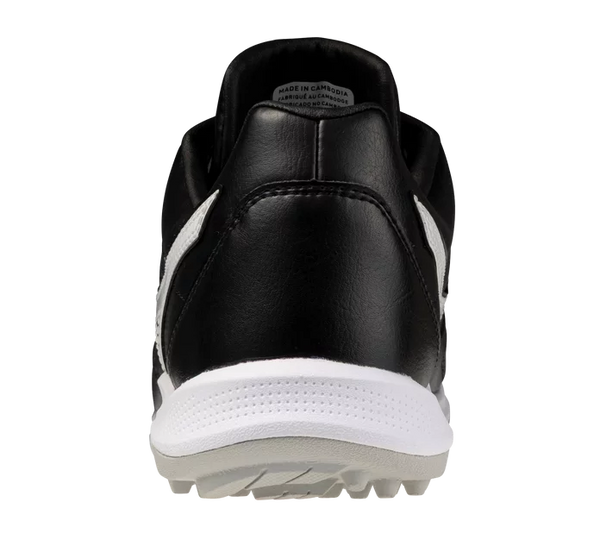 Rear view of the Mizuno Pro Select Turf Shoe- Black/White