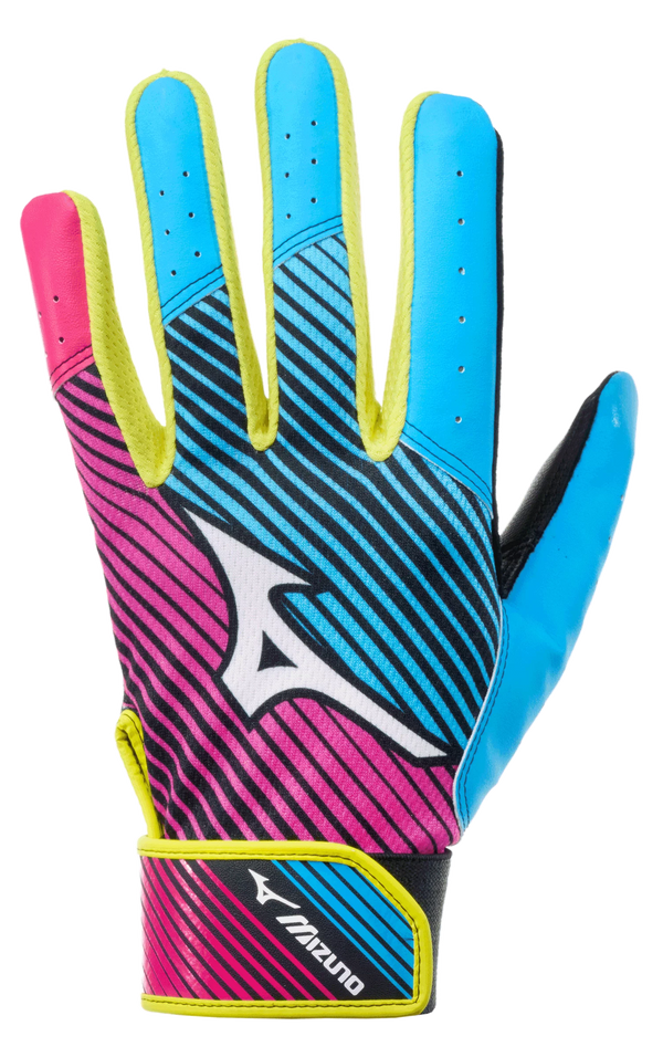 Mizuno MVP Adult Batting Glove - New - Shocking Pink/Blue Curacao