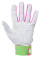 Palm view of the Mizuno MVP Adult Batting Glove - New - Green/Pink