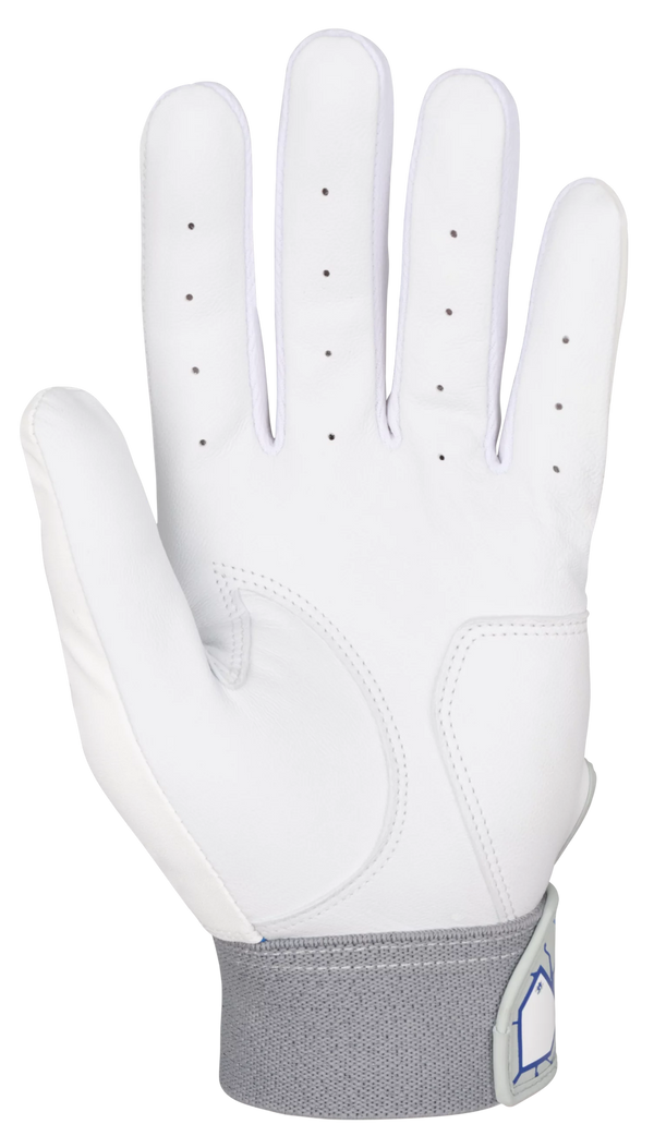 Palm side of the Mizuno MVP Youth Batting Glove - White/Blue