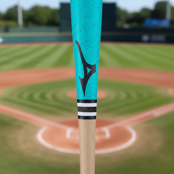 Close-up of the logo on the Mizuno Pro Batch MZM 110 Maple Wood Baseball Bat