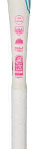 Close-up of the certification stamp on the Mizuno Finch -13 Fastpitch Bat - Blue/White