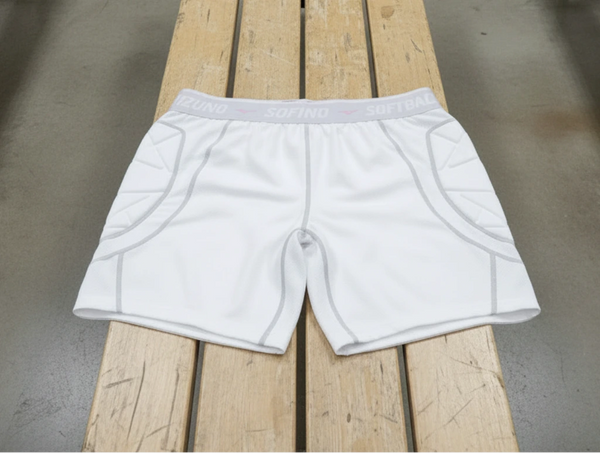 Rear view of the Mizuno Women's and Girl's RB Shield Padded Fastpitch Sliding Short - White