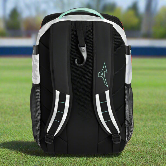 Rear view of the Mizuno Organizer 26 Backpack - Teal Camo