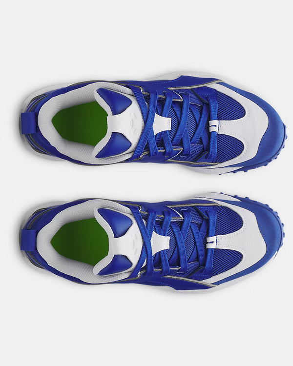 Top view of the Under Armour Men's Yard Icon Turf Baseball Shoe - Royal/White
