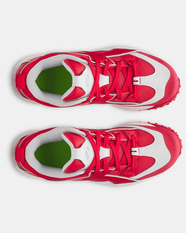 Top view of the Under Armour Men's Yard Icon Turf Baseball Shoe - Red/White