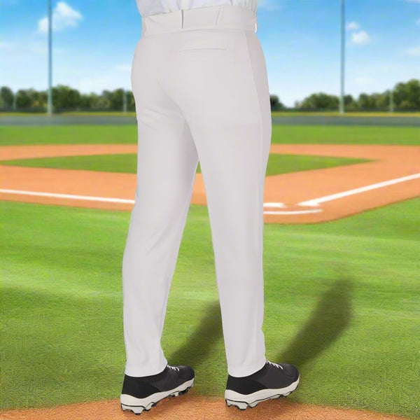 Rear view of Champro Men's Triple Crown 2.0 Open-Bottom Baseball Pants - White