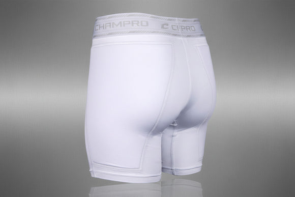 Rear view of the Champro Women's Take-Out Fastpitch Sliding Short - White