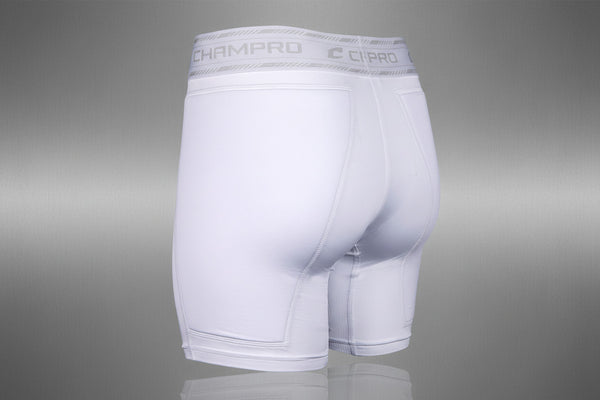 Rear view of the Champro Women's Take-Out Fastpitch Sliding Short - White