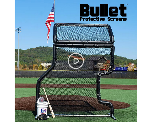Bullet Combo L-Screen with Overhead Protector (7' x 7') - Logo