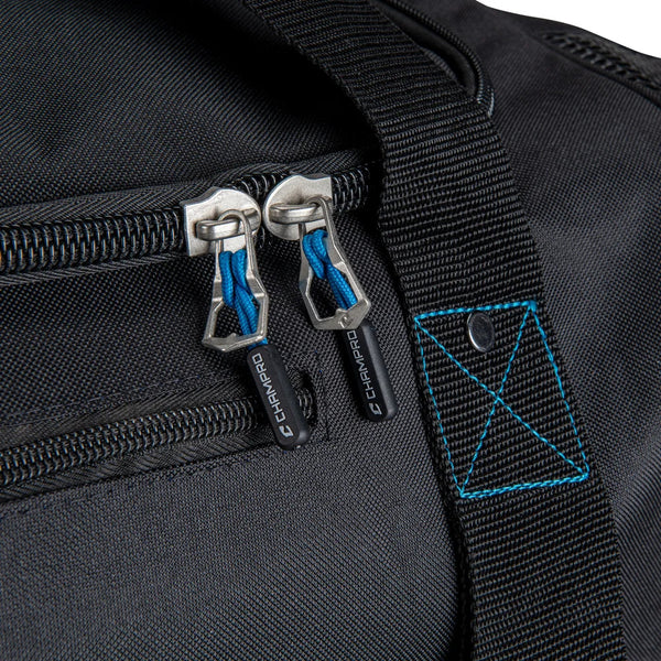 Close-up of the zippers on the Champro Wheeled Umpire Bag