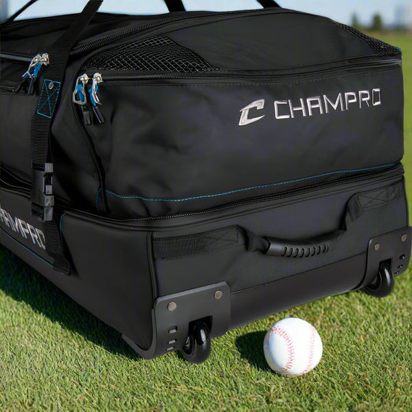 Close-up of the front of the Champro Wheeled Umpire Bag