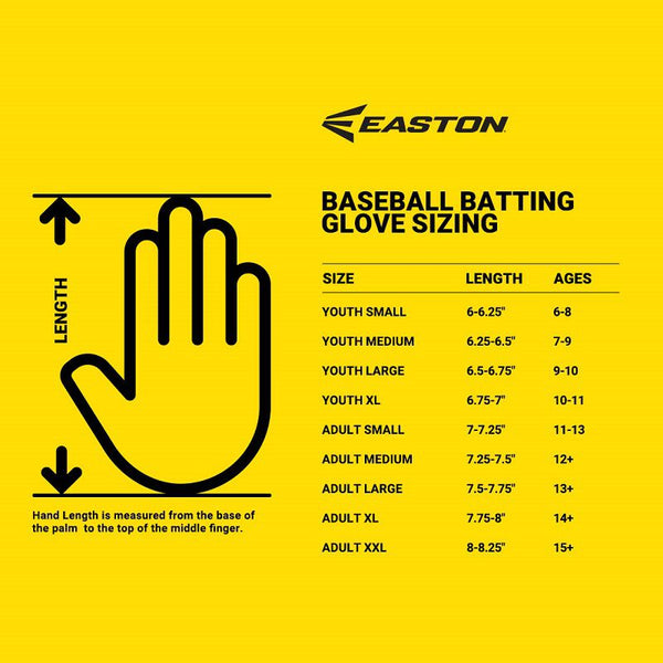 Batting glove sizing chart