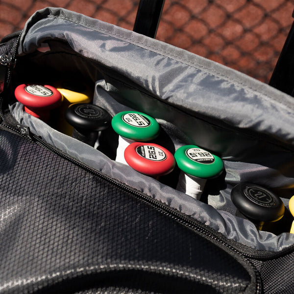 Close-up of the bat compartment on the Easton Wheelhouse Pro Wheeled Bag