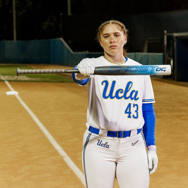 UCLA's Megan Grant showing the 2025 Easton Ghost OG -10 Fastpitch Bat