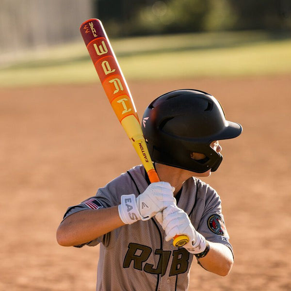 Young player batting with the 2025 Easton Hype Fire® USA -8 Baseball Bat