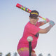 Player hitting off a tee with the 2026 Easton Spring Break Pink Dub USSSA Baseball Bat