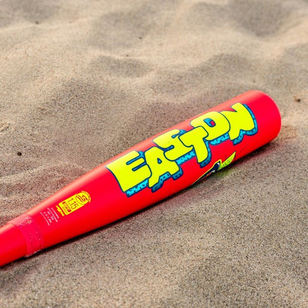 Close-up of the barrel and certification stamp on the 2026 Easton Spring Break Pink Dub USSSA Baseball Bat