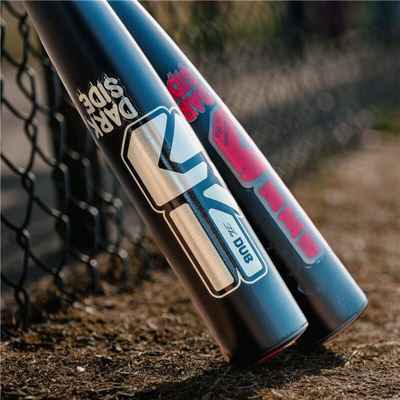 Close-up of two 2027 Easton The Dub™ Darkside™ USSSA Baseball Bats