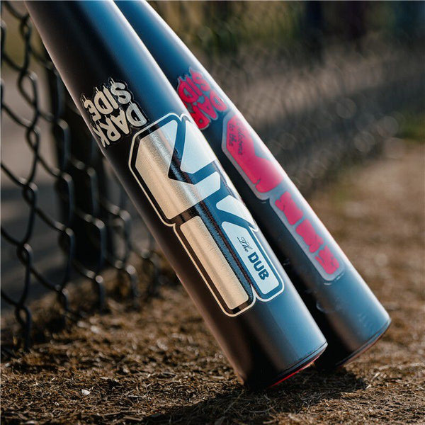 Close-up of two 2027 Easton The Dub™ Darkside™ USSSA Baseball Bats