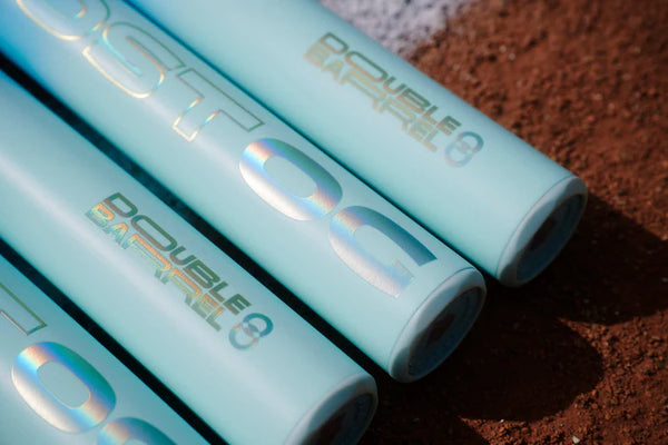 Close-up of the barrels of four 2027 Easton Ghost OG Fastpitch Bats