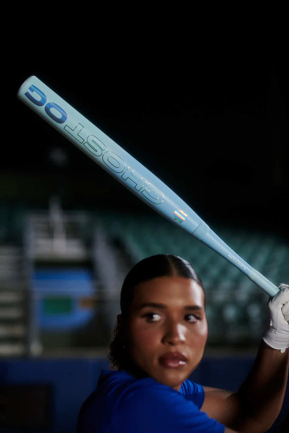 Elite fastpitch player posing with the 2027 Easton Ghost OG Fastpitch Bat