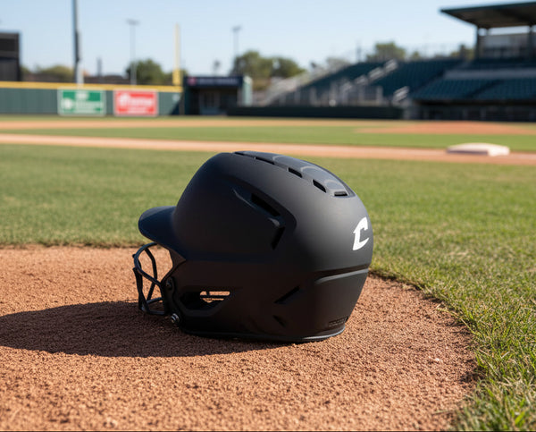 Side view of the Champro HXE Fastpitch Matte Batting Helmet - Black