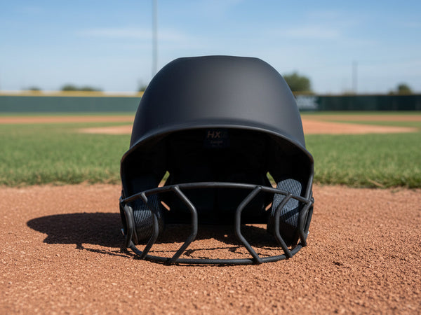 Front view of the Champro HXE Fastpitch Matte Batting Helmet - Black