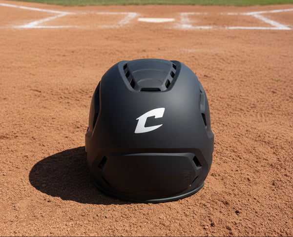 Back view of the Champro HXE Fastpitch Matte Batting Helmet - Black