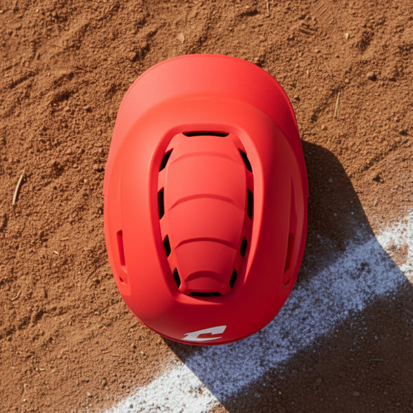 Top view of the Champro HXE Fastpitch Matte Batting Helmet - Red