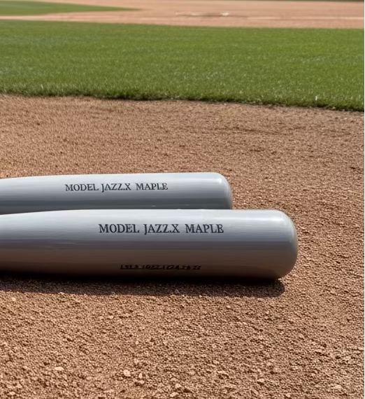Close-up of the barrels of two Chandler JAZZ.X Maple Wood Bats - Palladium/Palladium