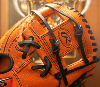 Close-up of the web on the Rawlings Heart of the Hide March 2026 "Gold Glove Club" 11.5" Baseball Glove