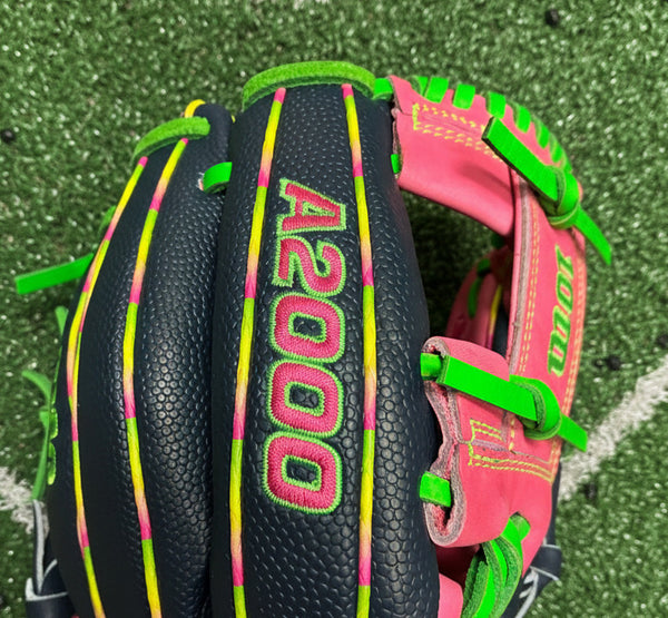 Close-up of the logo on the Wilson A2000 1724 11.75" Baseball Glove - GOTM June 2026