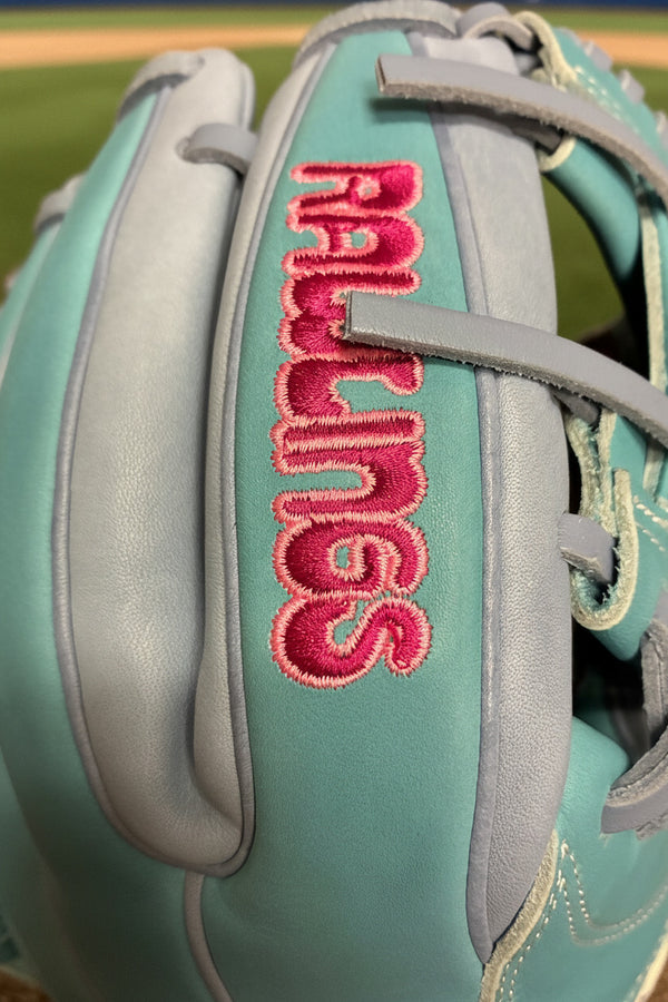 Close-up of the logo on the Rawlings Heart of the Hide  PROR934-2CBPE IconFest Exclusive 11.5" Baseball Glove
