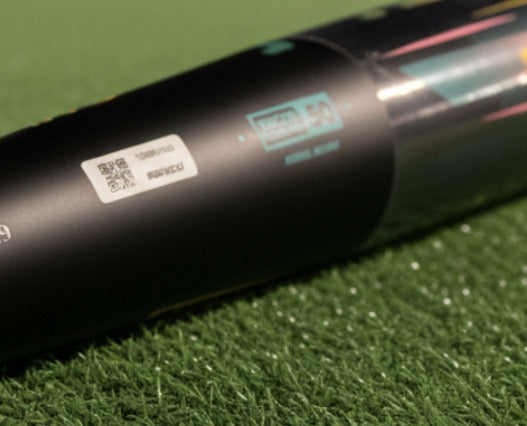 Close-up of the certification stamp on the 2027 Marucci CATX RCKLESS Gen 2 -3 BBCOR Baseball Bat