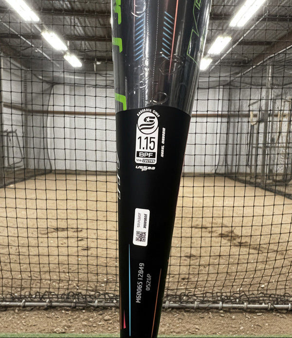 Close-up of the certification stamp on the 2027 Marucci CATX RCKLESS Gen 2 -10 Senior League USSSA Big Barrel Baseball Bat