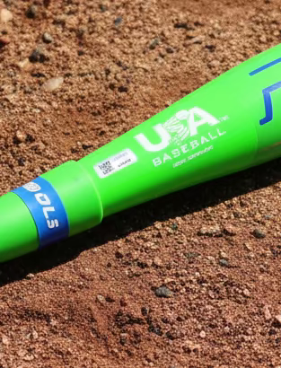 Close-up of the certification stamp on the 2027 Marucci CATX RCKLESS Gen 2 Composite -10 Senior League USA Baseball Bat