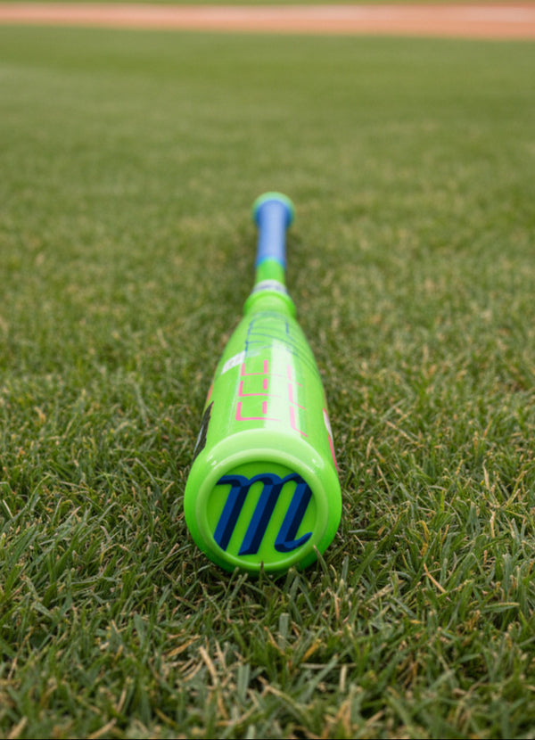 Close-up of the end cap on the 2027 Marucci CATX RCKLESS Gen 2 Composite -10 Senior League USA Baseball Bat