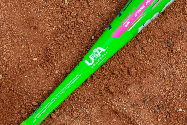 Close-up of the certification stamp on the 2027 Marucci CATX RCKLESS Gen 2 -11 Senior League USA Baseball Bat